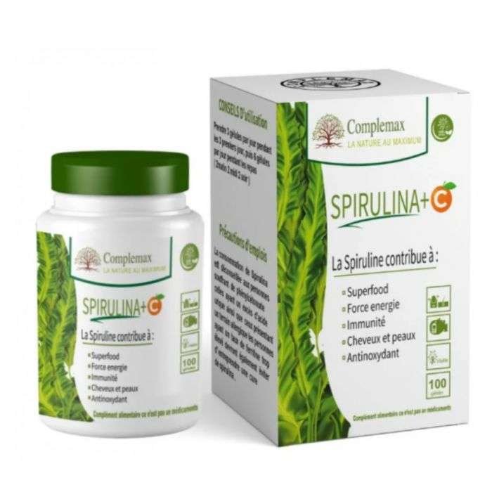 complemax-complemax-spirulina-vitamine-c-100-gelules-vitamines-et-formes.jpg COMPLEMAX SPIRULINA + VITAMINE C 100 GELULES – Image 1