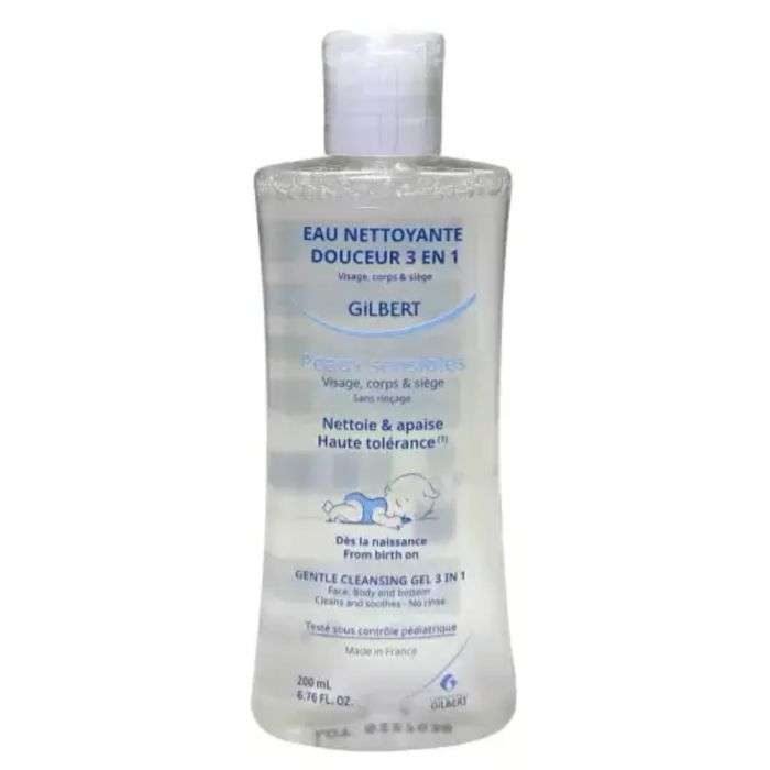 gilbert-gilbert-eau-nettoyante-douceur-3en1-bebe-200ml-nettoyants-liniments-et-talcs.jpg Gilbert Eau Nettoyante Douceur 3en1 Bebe 200ml – Image 1