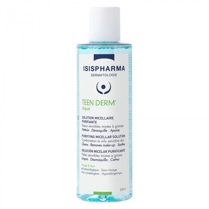 isispharma-isispharma-teen-derm-aqua-solution-micellaire-demaquillante-purifiante-250-ml-soins-anti-rougeurs.jpg ISISPHARMA TEEN DERM AQUA SOLUTION MICELLAIRE DEMAQUILLANTE PURIFIANTE 250 ML – Image 1