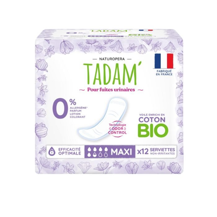 tadam-tadam-12-serviettes-maxi-coton-bio-fuites-urinaires-protection-hygienique.jpg TADAM 12 SERVIETTES MAXI COTON BIO FUITES URINAIRES – Image 1