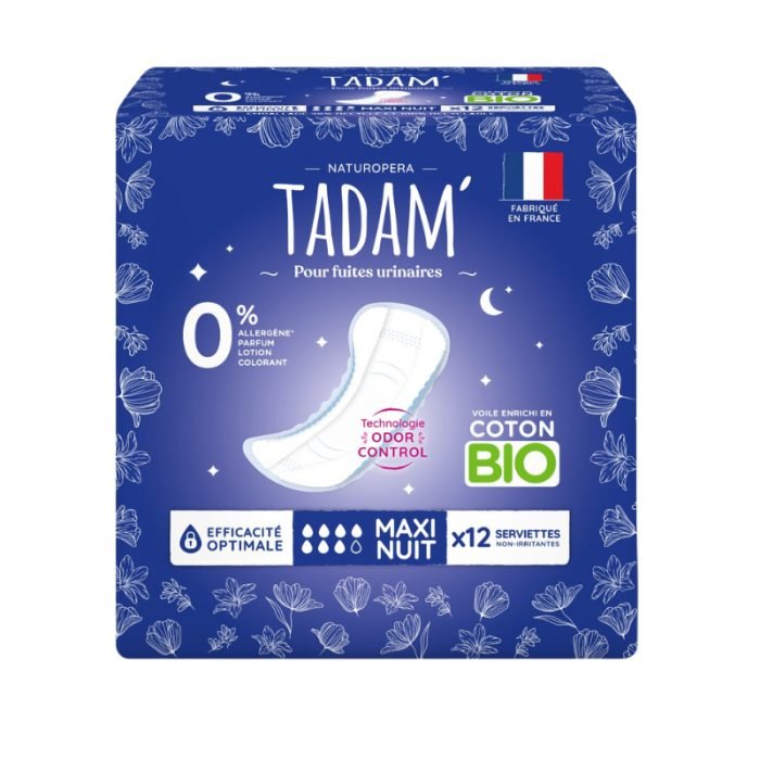 tadam-tadam-12-serviettes-maxi-nuit-coton-bio-fuites-urinaires-protection-hygienique.jpg TADAM 12 SERVIETTES MAXI NUIT COTON BIO FUITES URINAIRES – Image 1